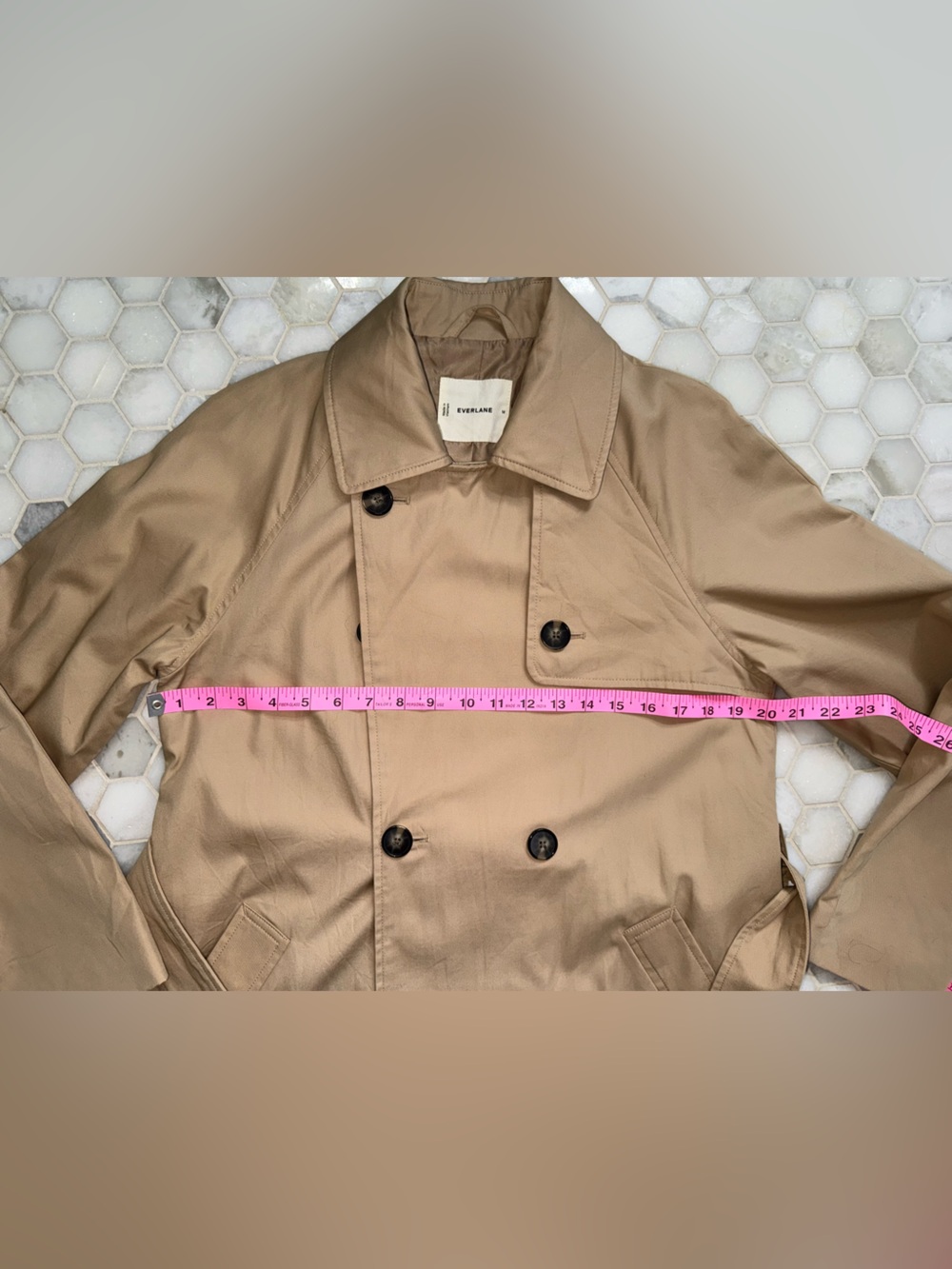 Everlane Double-Breasted Long Trench Coat Camel Tan Size Medium NWOT - Picture 10 of 11